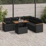 Set sofás jardín y cojines 7 pzas ratán sintético acacia negro by , Garden sets - Ref: Foro24-3327492, Price: 496,37 €, Disco...