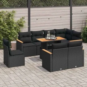 Set sofás jardín y cojines 9 pzas ratán sintético acacia negro by , Garden sets - Ref: Foro24-3327499, Price: 654,26 €, Disco...