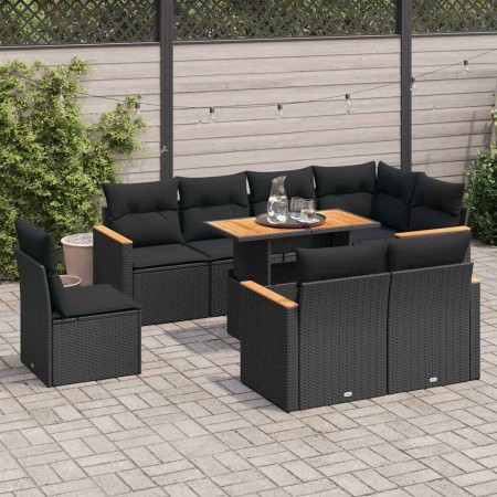 Set sofás jardín y cojines 9 pzas ratán sintético acacia negro by , Garden sets - Ref: Foro24-3327499, Price: 691,99 €, Disco...