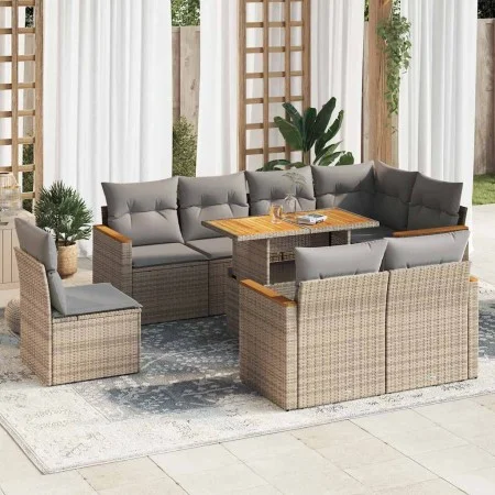Set sofás jardín y cojines 9 pzas ratán sintético acacia beige by , Garden sets - Ref: Foro24-3327503, Price: 647,88 €, Disco...