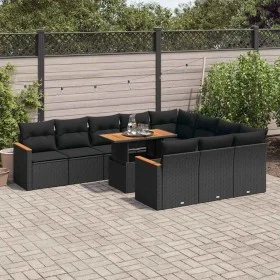 Set sofás jardín y cojines 11 pzas ratán sintético acacia negro by , Garden sets - Ref: Foro24-3327534, Price: 791,80 €, Disc...