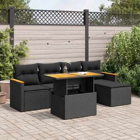 Set sofás jardín y cojines 6 pzas ratán sintético acacia negro de , Conjuntos de jardín - Ref: Foro24-3327471, Precio: 422,29...