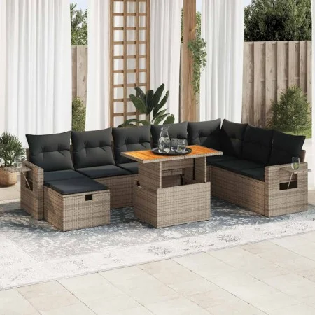 Set sofás jardín y cojines 9 pzas ratán sintético acacia gris by , Garden sets - Ref: Foro24-3328047, Price: 585,14 €, Discou...
