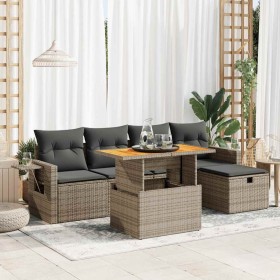 Set sofás jardín y cojines 6 pzas ratán sintético acacia gris by , Garden sets - Ref: Foro24-3328026, Price: 408,50 €, Discou...