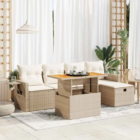 Set sofás jardín y cojines 6 pzas ratán sintético acacia beige by , Garden sets - Ref: Foro24-3328024, Price: 493,18 €, Disco...