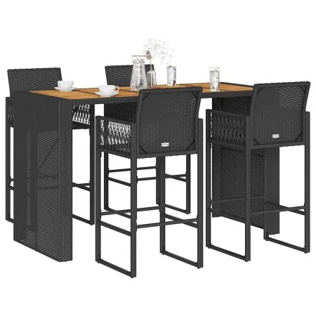 Set bar jardín sin cojines 5 pzas ratán sintético acacia negro von , Gartensets - Ref: Foro24-3328891, Preis: 584,85 €, Rabat...