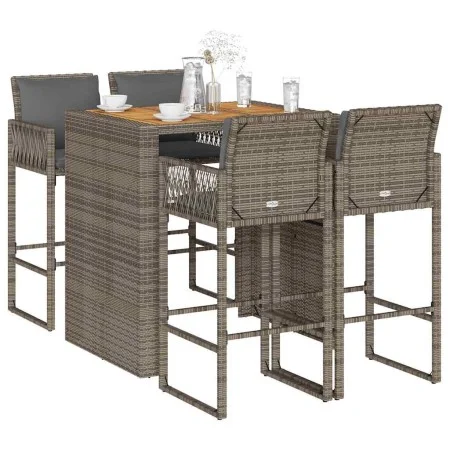Set bar jardín cno cojines 5 pzas ratán sintético acacia gris von , Gartensets - Ref: Foro24-3328898, Preis: 600,75 €, Rabatt: %