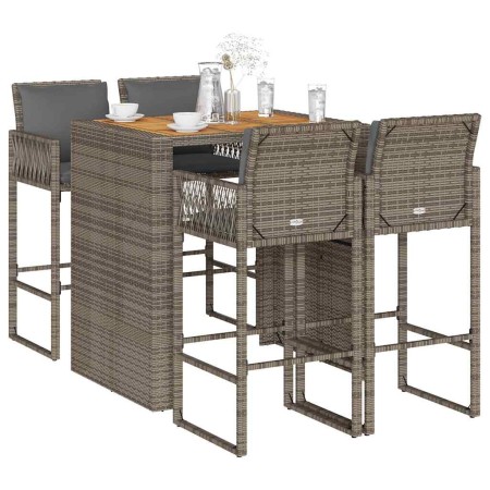 Set bar jardín cno cojines 5 pzas ratán sintético acacia gris von , Gartensets - Ref: Foro24-3328898, Preis: 553,74 €, Rabatt: %
