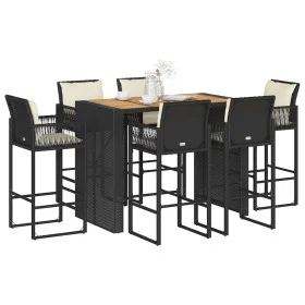 Set bar jardín con cojines 7 pzas ratán sintético acacia negro by , Garden sets - Ref: Foro24-3328902, Price: 792,09 €, Disco...