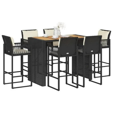Set bar jardín con cojines 7 pzas ratán sintético acacia negro by , Garden sets - Ref: Foro24-3328902, Price: 792,09 €, Disco...