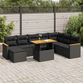 Set sofás jardín y cojines 9 pzas ratán sintético acacia negro von , Gartensets - Ref: Foro24-3327520, Preis: 589,86 €, Rabat...