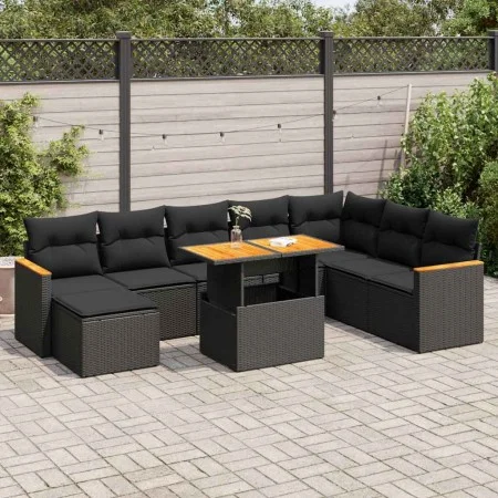 Set sofás jardín y cojines 9 pzas ratán sintético acacia negro von , Gartensets - Ref: Foro24-3327520, Preis: 589,86 €, Rabat...