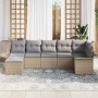 Conjunto de sofá de jardín con cojín 7 pcs Beige Poliratán