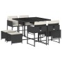 Set de comedor de jardín 9 pzas y cojines ratán sintético negro by , Garden sets - Ref: Foro24-3211314, Price: 340,39 €, Disc...