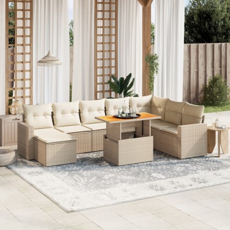 Set de sofás de jardín 9 pzas con cojines ratán sintético beige by , Garden sets - Ref: Foro24-3271450, Price: 596,64 €, Disc...