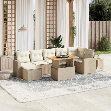 Juego de sofás de jardín con cojines beige 8 pzas ratán PE by , Garden sets - Ref: Foro24-3275599, Price: 546,19 €, Discount: %