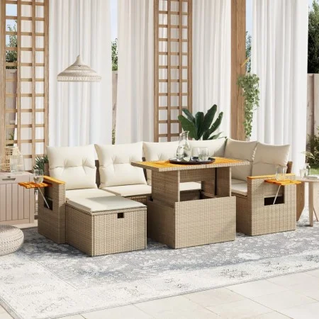 Set sofás de jardín 7 piezas y cojines ratán sintético beige von , Gartensets - Ref: Foro24-3276145, Preis: 567,34 €, Rabatt: %
