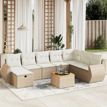 Set de sofás de jardín 9 pzas con cojines ratán sintético beige by , Garden sets - Ref: Foro24-3265097, Price: 652,75 €, Disc...