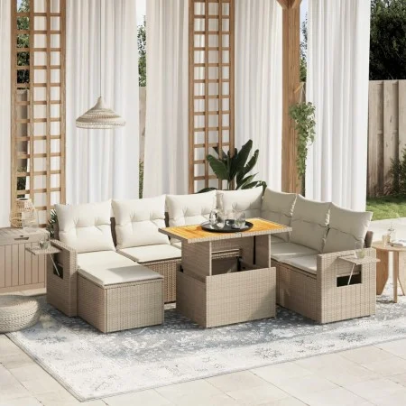 Juego de sofás de jardín con cojines beige 8 pzas ratán PE by , Garden sets - Ref: Foro24-3275718, Price: 584,01 €, Discount: %