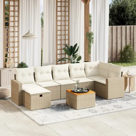 Juego de sofás de jardín con cojines beige 8 pzas ratán PE by , Garden sets - Ref: Foro24-3264845, Price: 522,50 €, Discount: %