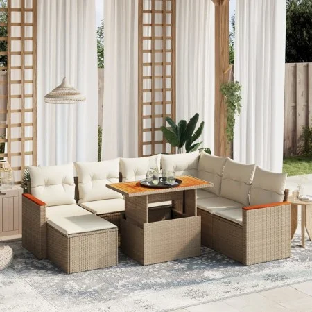 Juego de sofás de jardín con cojines beige 8 pzas ratán PE by , Garden sets - Ref: Foro24-3276054, Price: 562,11 €, Discount: %