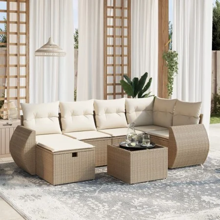 Set sofás de jardín 7 piezas y cojines ratán sintético beige by , Garden sets - Ref: Foro24-3264114, Price: 547,20 €, Discoun...