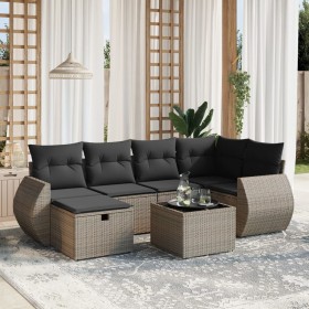 Set de sofás de jardín 7 piezas con cojines ratán PE gris de , Conjuntos de jardín - Ref: Foro24-3264116, Precio: 429,62 €