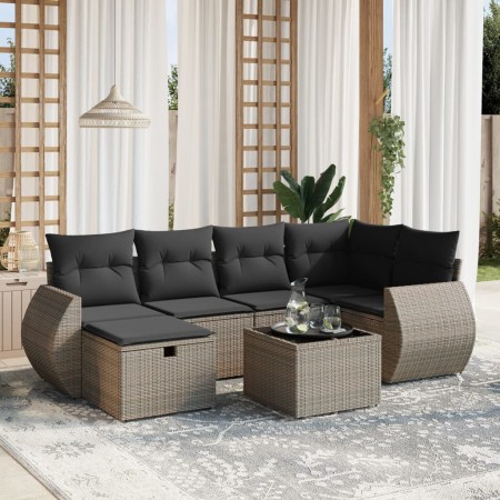 Set de sofás de jardín 7 piezas con cojines ratán PE gris von , Gartensets - Ref: Foro24-3264116, Preis: 434,38 €, Rabatt: %