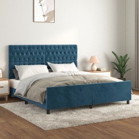 Estructura cama con cabecero terciopelo azul oscuro 180x200 cm Estructura cama con cabecero terciopelo azul oscuro 180x200 cm