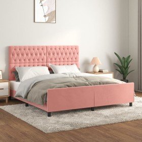 Estructura de cama con cabecero de terciopelo rosa 180x200 cm Estructura de cama con cabecero de terciopelo rosa 180x200 cm