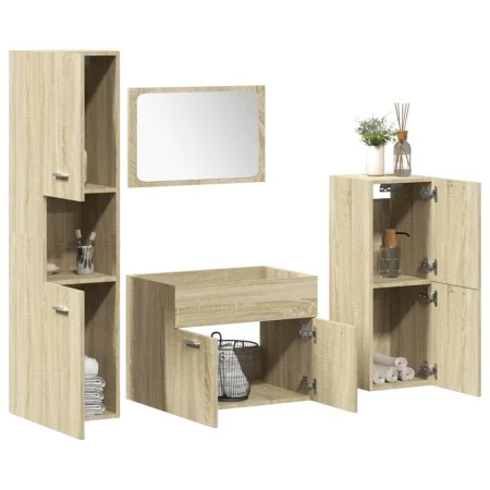Juego de muebles de baño 4 pzas contrachapada roble Sonoma von , Badezimmermöbel - Ref: Foro24-3324990, Preis: 141,18 €, Raba...