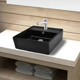 Lavabo de cerámica con agujero para grifo/desagüe cuadrado negro by , Sinks - Ref: Foro24-141922, Price: 68,61 €, Discount: %