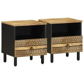 Mesitas de noche 2 uds madera mango rugosa negro 40x33x46 cm by , Nightstands - Ref: Foro24-4018635, Price: 117,09 €, Discoun...