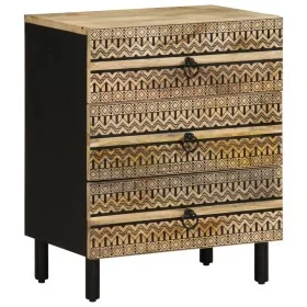 Mesita de noche madera maciza de mango rugosa negro 50x33x62 cm by , Nightstands - Ref: Foro24-4018637, Price: 127,98 €, Disc...