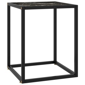 Mesa de centro negra con vidrio de mármol negro 40x40x50 cm
