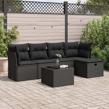Set de sofás de jardín 6 piezas y cojines ratán sintético negro by , Garden sets - Ref: Foro24-3325271, Price: 374,68 €, Disc...