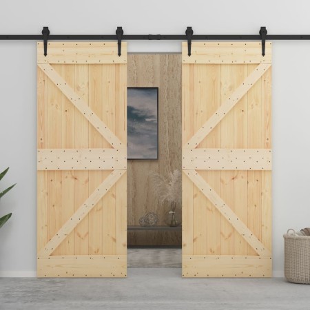 Schiebetür mit Beschlägen aus massivem Kiefernholz, 90 x 210 cm von vidaXL, Türen - Ref: Foro24-3057588, Preis: 340,76 €, Rab...