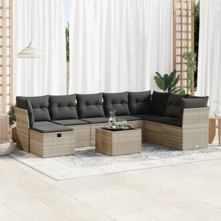 Set muebles jardín 9 pzas y cojines ratán sintético gris claro by , Garden sets - Ref: Foro24-3325348, Price: 593,96 €, Disco...