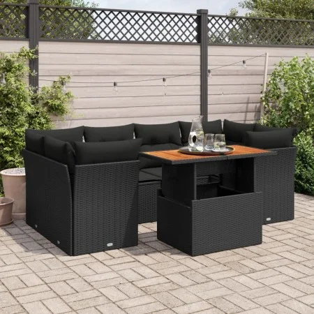 Set de sofás de jardín 7 pzas con cojines ratán sintético negro by , Garden sets - Ref: Foro24-3326890, Price: 509,88 €, Disc...