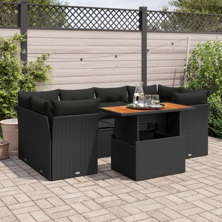 Set de sofás de jardín 7 pzas con cojines ratán sintético negro von , Gartensets - Ref: Foro24-3326890, Preis: 531,84 €, Raba...