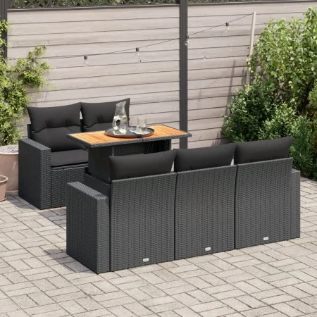 Set de sofás de jardín 6 piezas y cojines ratán sintético negro von , Gartensets - Ref: Foro24-3326988, Preis: 493,68 €, Raba...