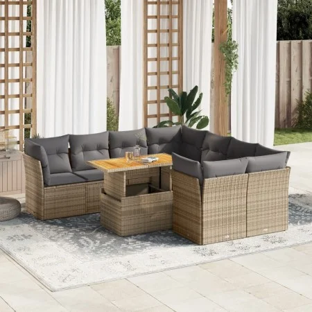 Set de sofás de jardín con cojines 9 pzas ratán sintético beige by , Garden sets - Ref: Foro24-3326908, Price: 628,81 €, Disc...