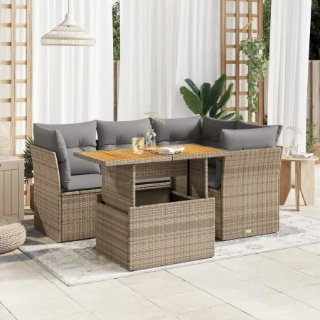 Juego de sofás jardín con cojines 5 pzas ratán sintético beige by , Garden sets - Ref: Foro24-3326922, Price: 376,15 €, Disco...