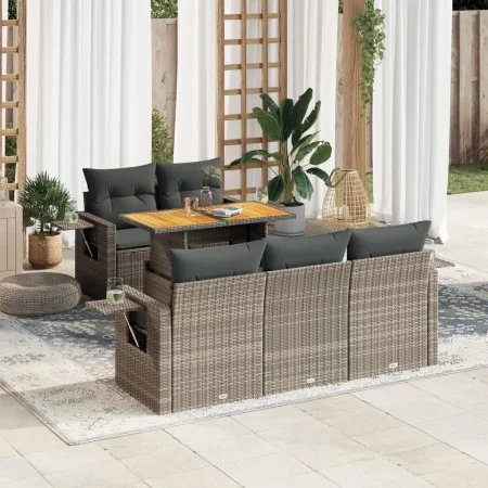 Set de muebles de jardín 6 pzas y cojines ratán sintético gris by , Garden sets - Ref: Foro24-3327105, Price: 462,11 €, Disco...