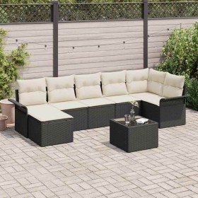 Conjunto de sofá de jardín con cojín 8 pcs Negro Poliratán