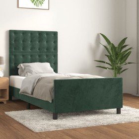 Estructura de cama sin colchón terciopelo verde oscuro 90x200cm Estructura de cama sin colchón terciopelo verde oscuro 90x200cm