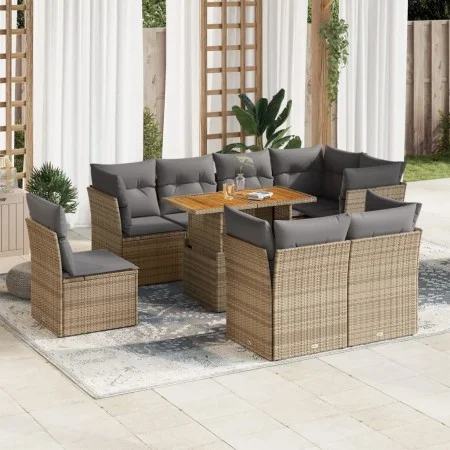 Set de sofás de jardín con cojines 9 pzas ratán sintético beige by , Garden sets - Ref: Foro24-3326943, Price: 630,97 €, Disc...