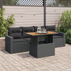 Set de muebles de jardín 5 pzas y cojines ratán sintético negro von , Gartensets - Ref: Foro24-3326981, Preis: 380,75 €, Raba...