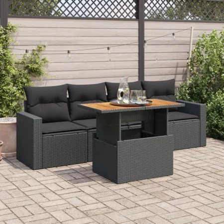 Set de muebles de jardín 5 pzas y cojines ratán sintético negro de , Conjuntos de jardín - Ref: Foro24-3326981, Precio: 381,7...
