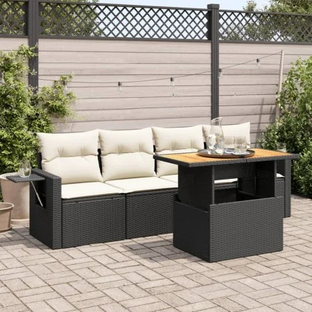 Set de muebles de jardín 5 pzas y cojines ratán sintético negro by , Garden sets - Ref: Foro24-3327094, Price: 345,82 €, Disc...